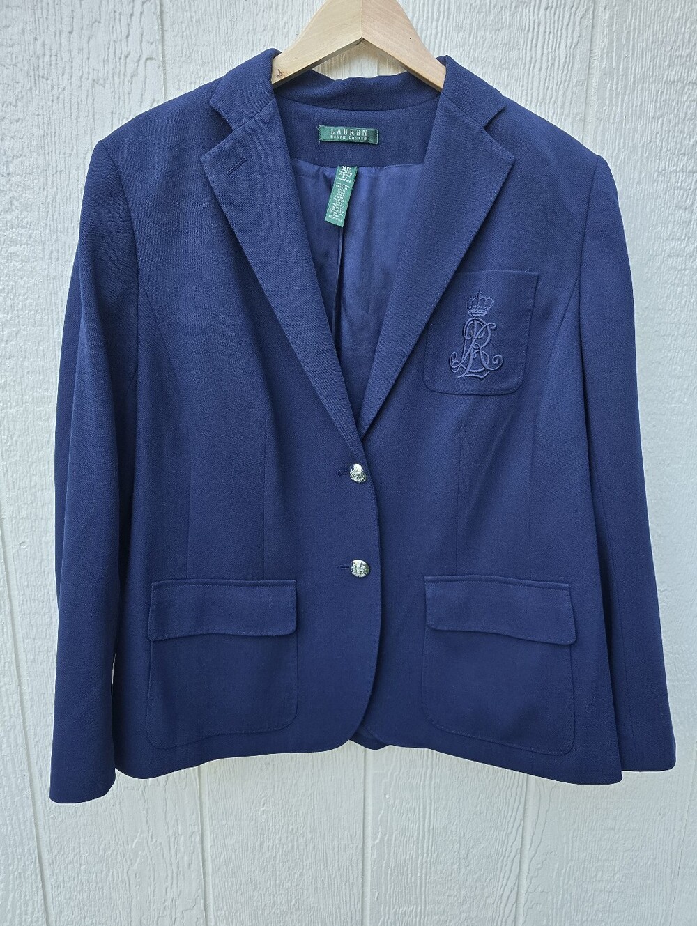 Lauren Ralph Lauren Navy Crest Blazer Women's Size 16W Two Button Equestrian
